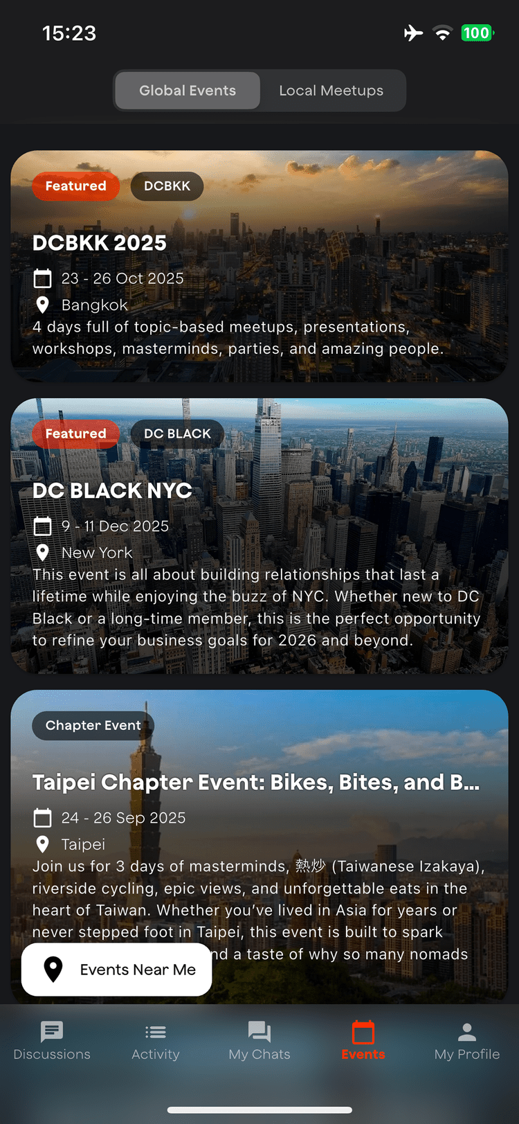 DC App — Events Screen