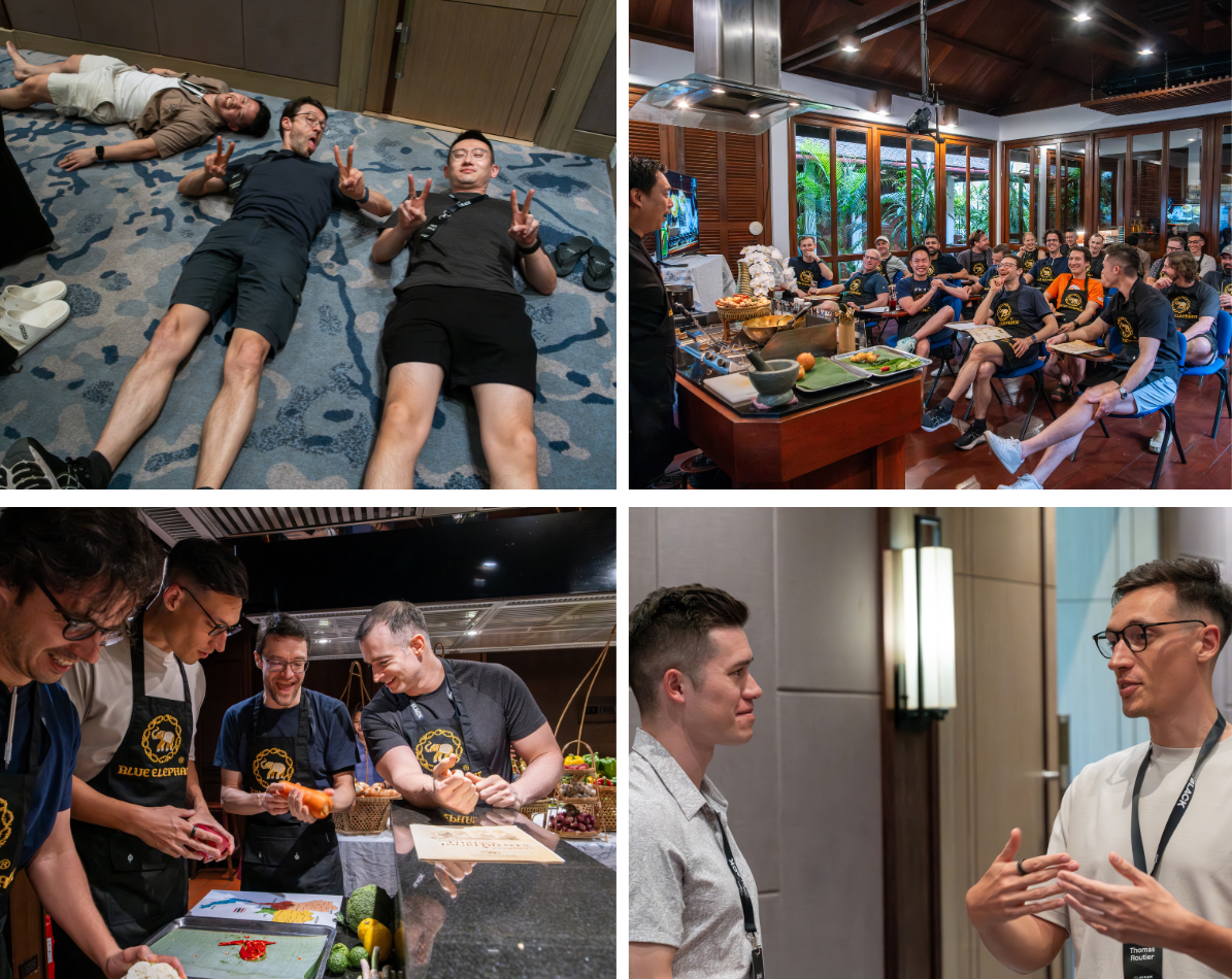 Discussions on personal goals, followed by a competitive cooking class